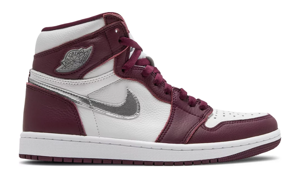burgundowe białe srebrne bordowe buty air jordan 1 high bordeaux