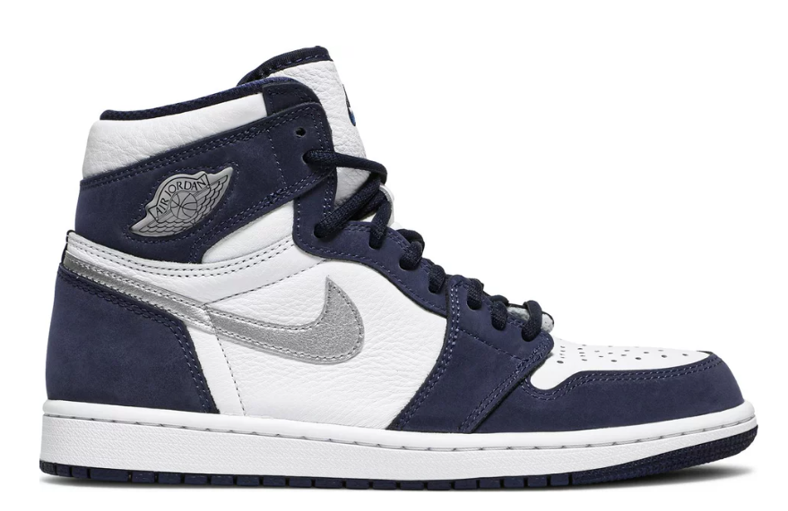 granatowe srebrne białe air jordan 1 high cojp midnight navy 