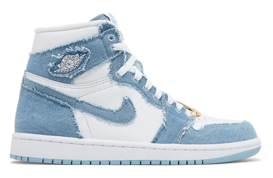 niebieskie białe złote jeansowe buty damskie air jordan 1 high denim w