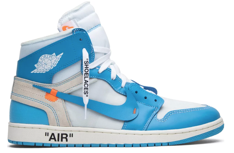 niebieskie białe kremowe pomarańczowe wysokie buty air jordan 1 high off white unc w kolaboracji z virgil abloh off white