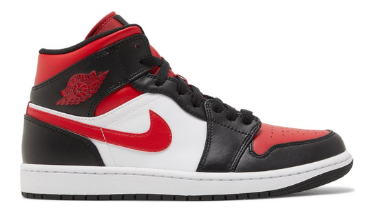 czerwone czarne białe średnie buty air jordan 1 mid bred toe