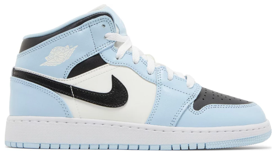 niebieskie białe czarne baby blue buty średnie air jordan 1 mid ice blue gs dziecięce