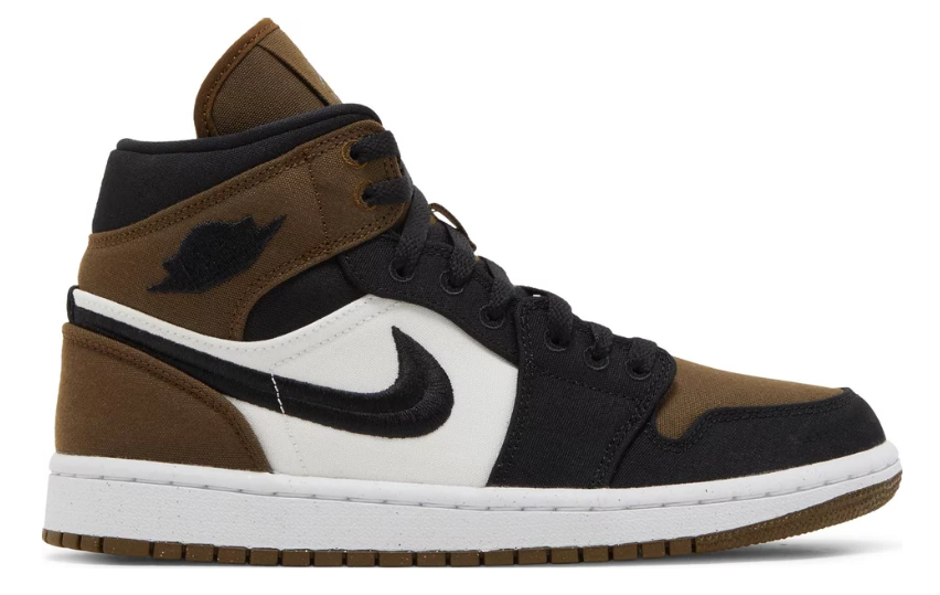 brązowe oliwkowe białe czarne buty średnie air jordan 1 mid olive toe