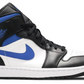 niebieskie białe czarne średnie buty air jordan 1 mid racer blue