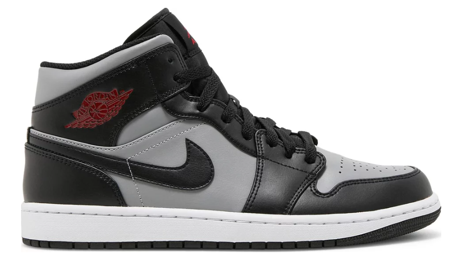 czarne czarne srebrne białe czerwone średnie buty air jordan 1 mid shadow