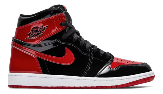 czerwone czarne białe błyszczące wysokie buty air jordan 1 high patent bred