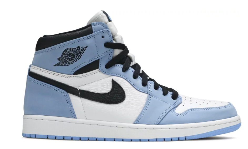 niebieskie białe czarne baby blue wysokie air jordan 1 high university blue unc