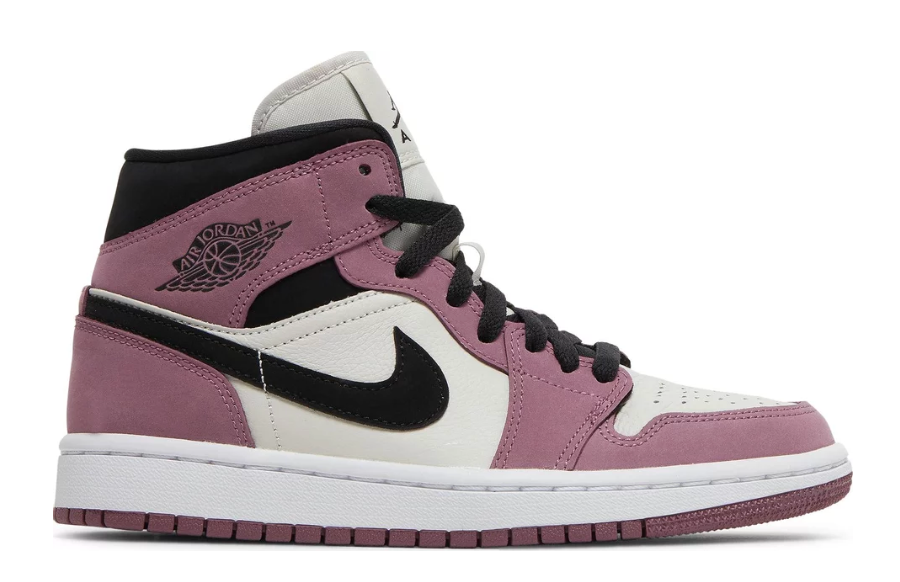 fioletowe różowe białe średnie buty air jordan 1 mid mullberry