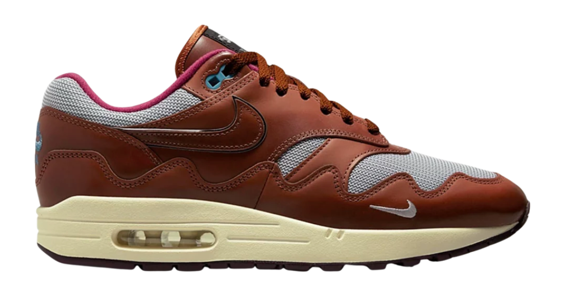 brązowe białe kremowe niebieskie buty air max 1 patta the next wave dark russett w kolaboracji z patta