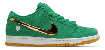 zielone złote białe koniczyna dzień świętego patryka gumowe niskie buty nike dunk low sb st patricks day na deskorolke
