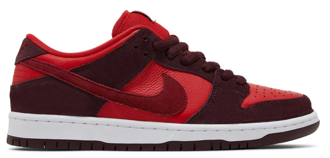 czerwone wiśniowe białe brązowe niskie buty nike dunk low sb cherry